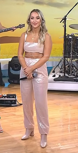 Ashley Cooke's metallic cropped top and pants on Today