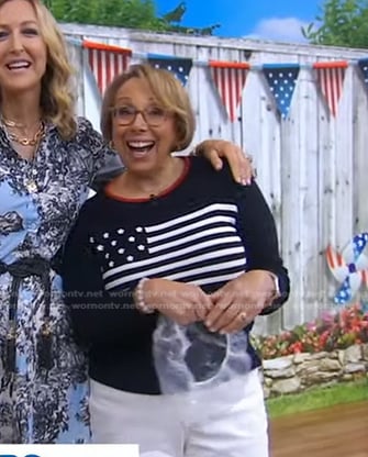 Barbara Costello's navy American flag sweater on Good Morning America