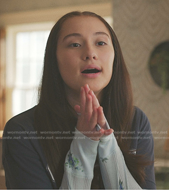 Belly's blue floral long sleeve top on The Summer I Turned Pretty