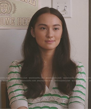 Belly's green and white striped knit top on The Summer I Turned Pretty