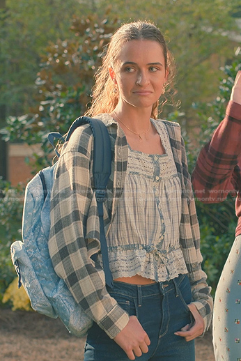 Cece's white plaid lace top and shirt on Sweet Magnolias
