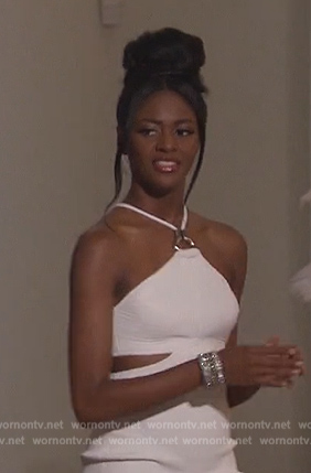 Charity's white cutout halter dress on The Bachelorette