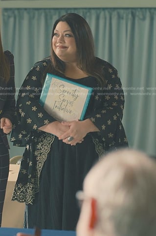 Dana's black floral eyelet jacket on Sweet Magnolias