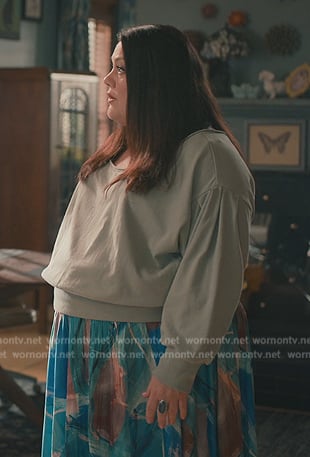 Dana's blue printed skirt on Sweet Magnolias