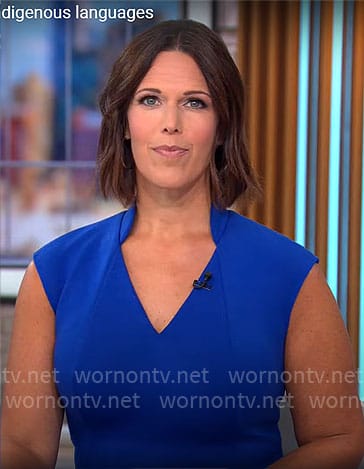 Dana Jacobson's blue v-neck dress on CBS Mornings
