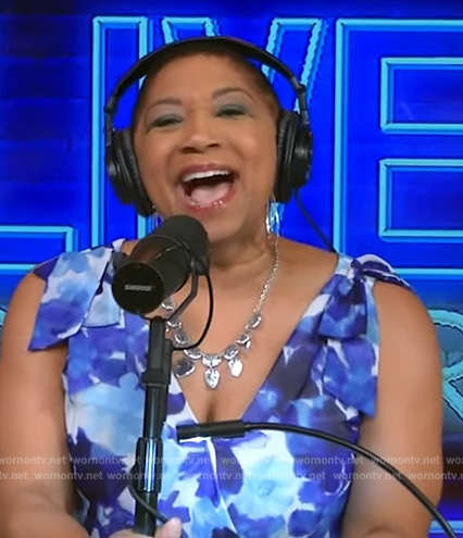 Deja Vu's blue floral print wrap dress on Live with Kelly and Mark