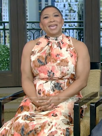 Deja Vu's orange floral sleeveless dress on Live with Kelly and Mark