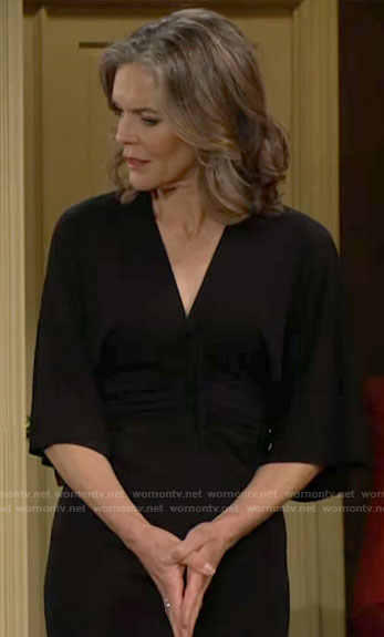 Diane's black v-neck ruched front dress on The Young and the Restless