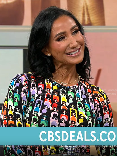 Elizabeth Werner's rainbow face print sweater on CBS Mornings