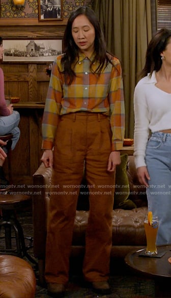 Ellen's rust brown pleated pants on How I Met Your Father