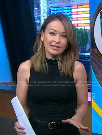 Eva's black ruched sleeveless top on Good Morning America