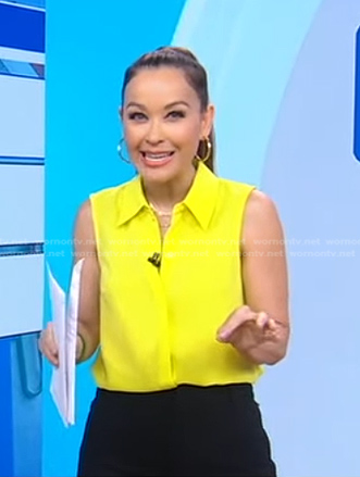 Eva's yellow sleeveless collar shirt on Good Morning America