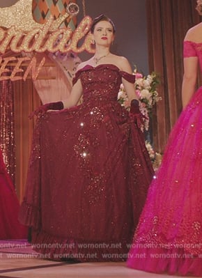 Everlyn's embellished burgundy dress on Riverdale