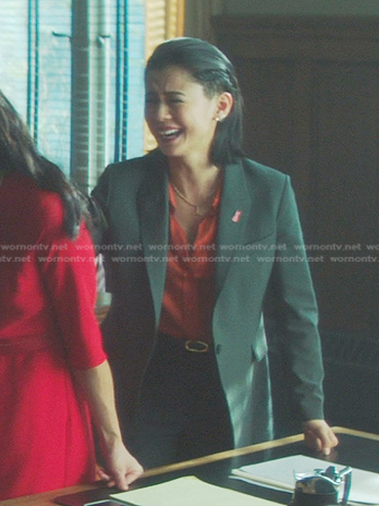 George's grey blazer on Nancy Drew