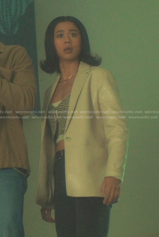 George's space dye cropped cardigan and blazer on Nancy Drew