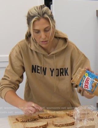 Gina's beige New York print hoodie on The Real Housewives of Orange County
