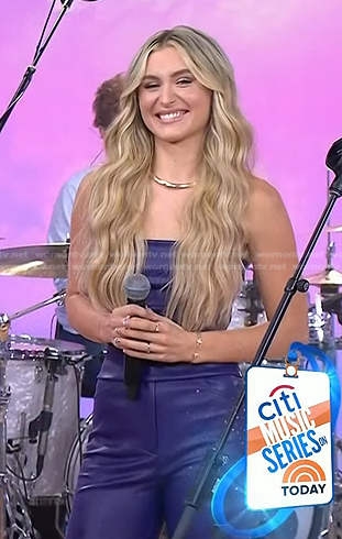 Harper Grace's purple leather strapless top and pants on Today