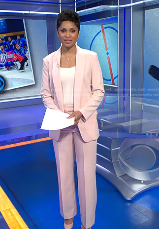 Jericka's pink pant suit on CBS Evening News