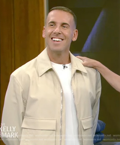 Dr Jonathan Leary's beige leather jacket on Live with Kelly and Mark