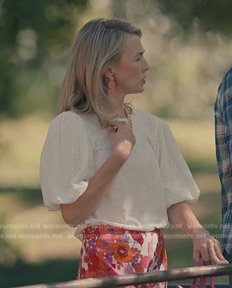 Kathy's white eyelet puff sleeve top on Sweet Magnolias
