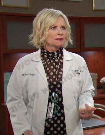 Kayla's black polka dot top on Days of our Lives