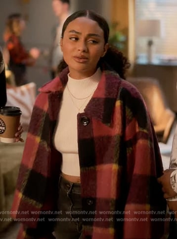 Kiela's pink plaid jacket on Grown-ish