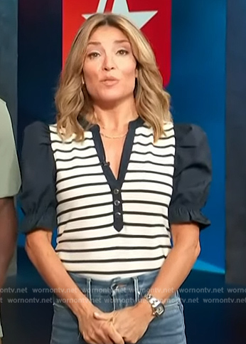 Kit's striped puff sleeve top on Access Hollywood