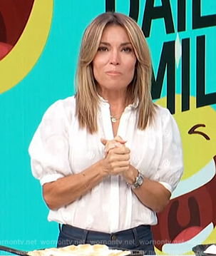 Kit's white short sleeve embroidered shirt on Access Hollywood