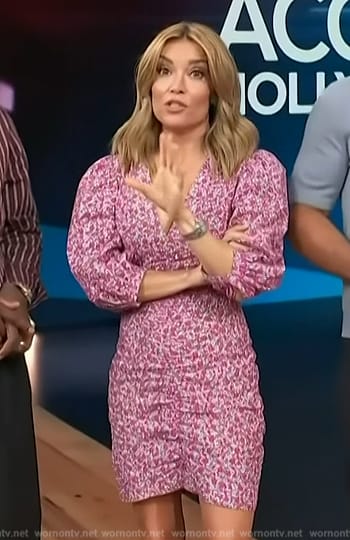 Kit's pink floral print ruched dress on Access Hollywood