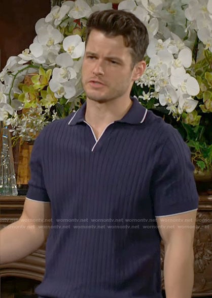 Kyle's navy blue ribbed polo on The Young and the Restless
