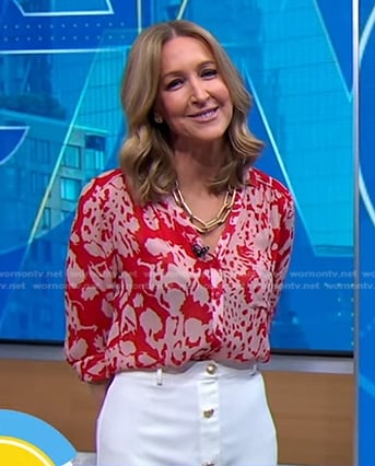 Lara's red abstract print blouse on Good Morning America