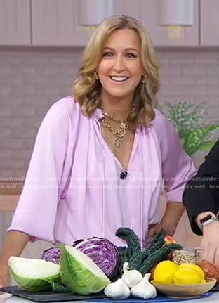 Lara's pink tie neck satin top on Good Morning America