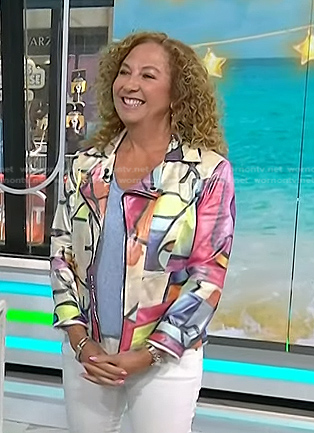Laurie Schacht's multicolor print moto jacket on Today