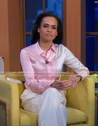 Linsey's pink colorblock satin shirt on Good Morning America