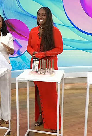 Lindsay Peoples's red ribbed button dress on Today