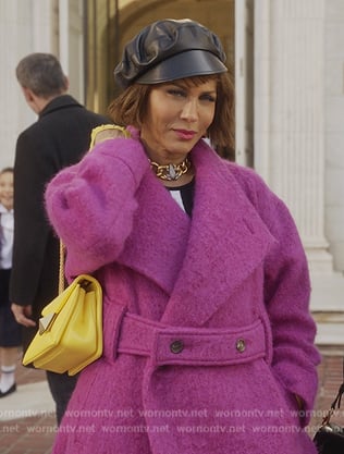 Lisa's purple wool wrap coat on And Just Like That