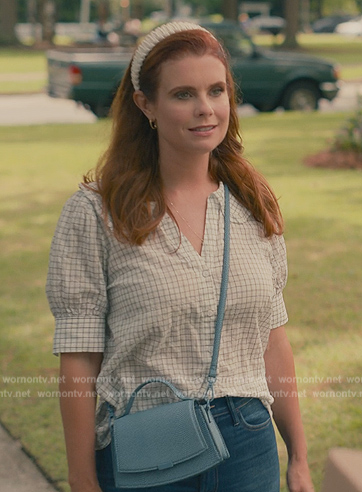 Maddie's check shirt and headband on Sweet Magnolias
