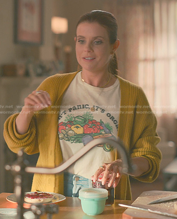Maddie's white fruit print tee on Sweet Magnolias