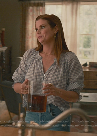 Maddie's blue gingham check blouse on Sweet Magnolias
