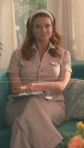 Maddie's pink denim jumpsuit on Sweet Magnolias