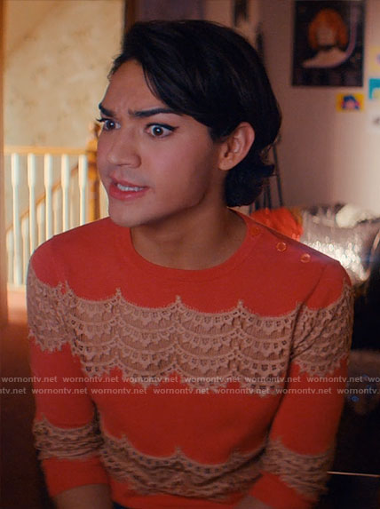 Marco's orange lace stripe sweater on Glamorous