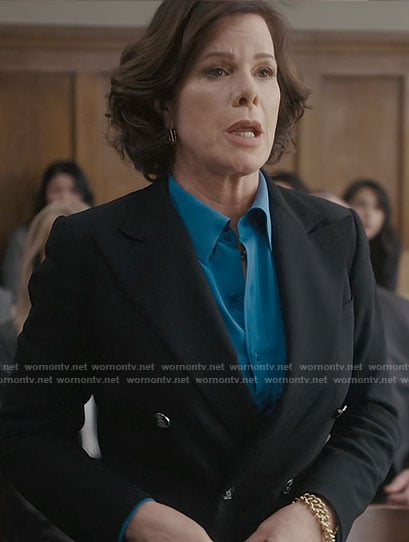 Margaret's black blazer with silver buttons on So Help Me Todd
