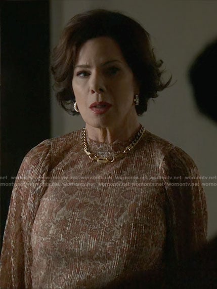 Margaret's metallic floral blouse on So Help Me Todd
