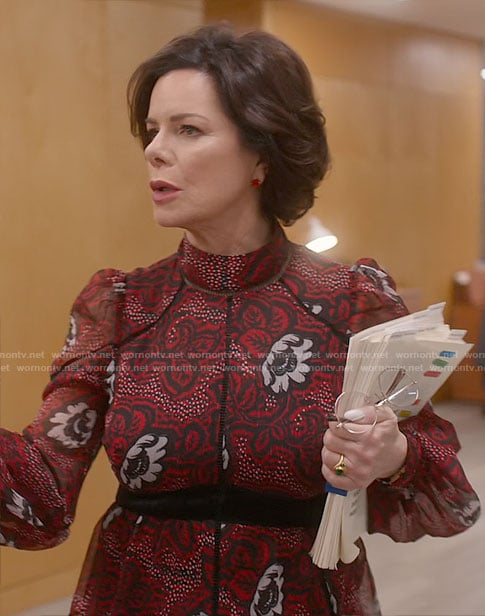 Margaret's red floral blouse on So Help Me Todd