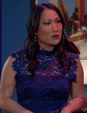 Melinda's blue floral lace dress on Days of our Lives