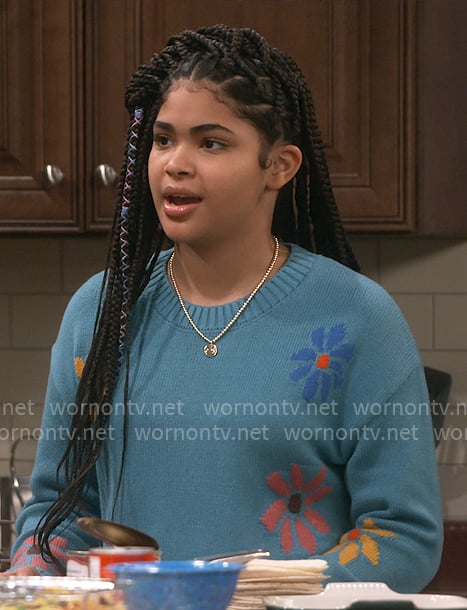 Millicent's teal flower sweater on iCarly