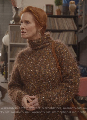 Miranda's brown marled turtleneck sweater on And Just Like That