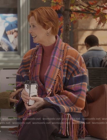 Miranda's plaid fringe jacket on And Just Like That
