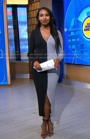 Mona Kosar Abdi's black and grey colorblock dress on Good Morning America