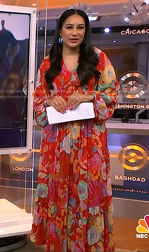 Morgan's red floral maxi dress on NBC News Daily